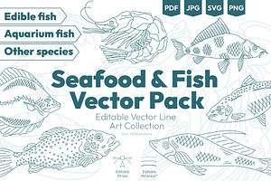 Seafood & Fish Vector Pack, an Animal Illustration by Ilia Design