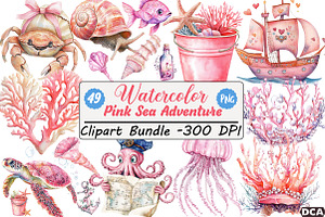 Pink Sea Adventure Clipart, an Illustration by DreamCafeArt