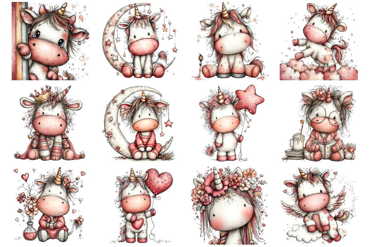 Whimsical Unicorn Clipart, an Illustration by Design Market (Photo 2 of 5)