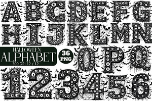 Black Halloween Alphabet  PNG, an Illustration by Daily.Designs