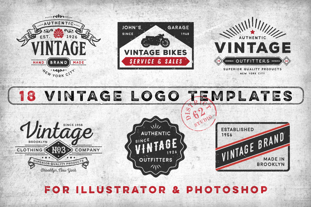 VINTAGE LOGO TEMPLATES vol 1, a Branding & Logo Template by DISTRICT 62 STUDIO (Photo 1 of 8)