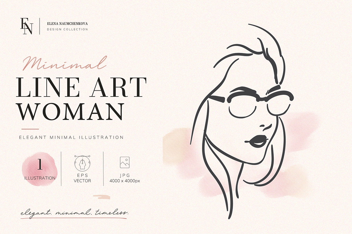 Stylish Woman Face Glasses Line Art, a Person Illustration by Elena Naumchenkova (Photo 1 of 3)