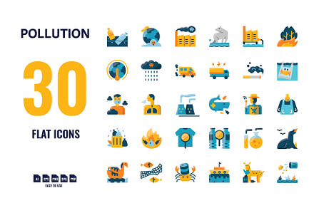 30 Pollution Flat Icons