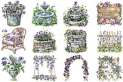 Pansy Garden Watercolor Clipart, an Illustration by DreamCafeArt (Thumbnail 4 of 8)