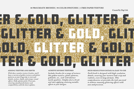Gold & Glitter Procreate Brushes, a Brush Add-On by Digi Life