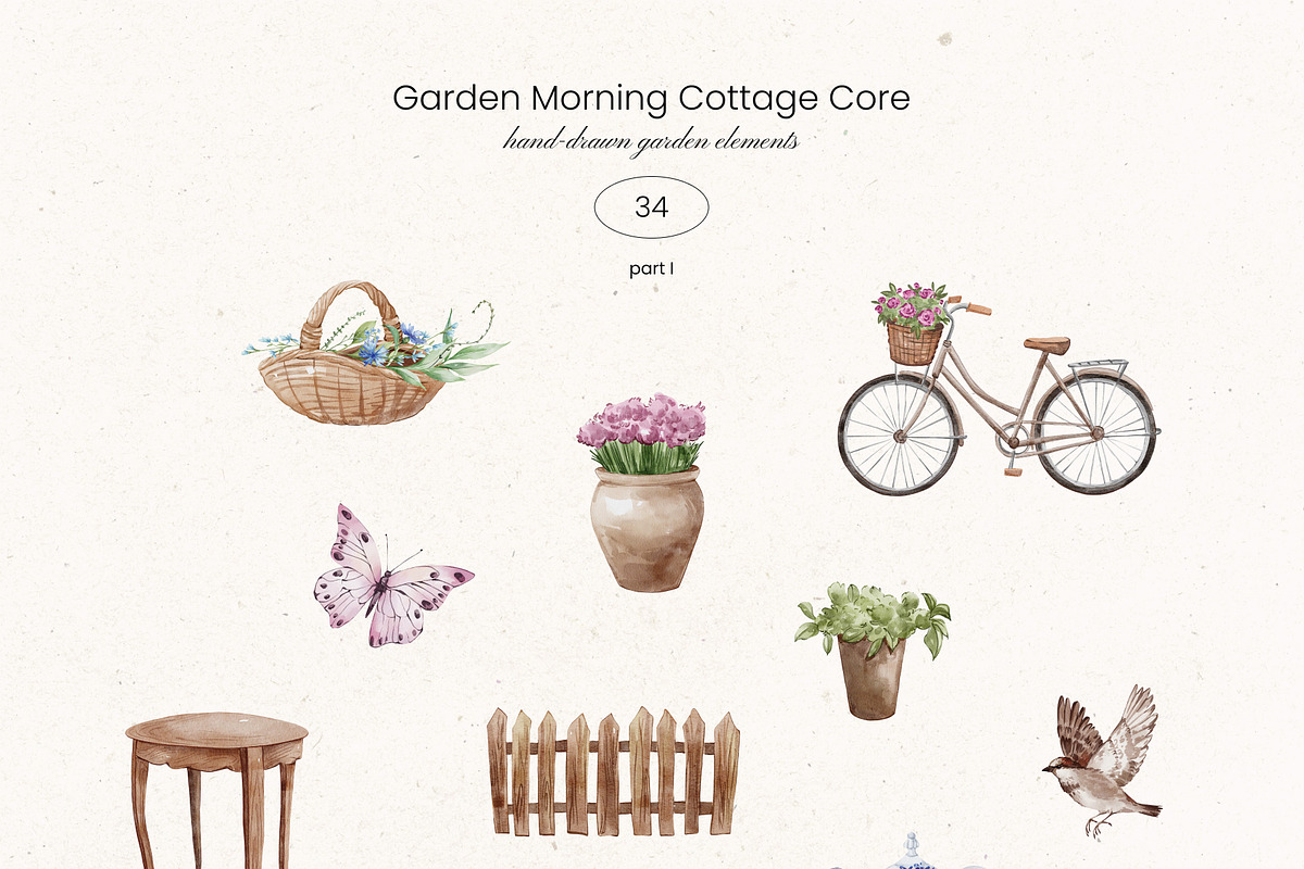 Garden Morning Cottage Core set, a Decorative Illustration by Yuliia Lashevska (Photo 4 of 17)