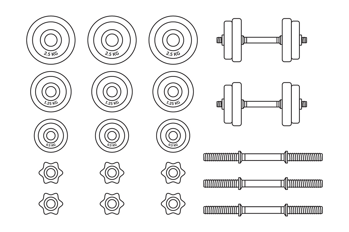Dumbbell and weight plate outline, a Sport Illustration by Saba Vector