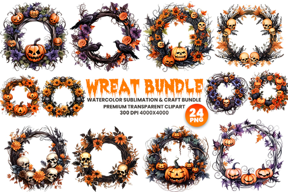 Halloween Wreath Sublimation Clipart, a Seasonal Illustration by Creative Arslan (Photo 1 of 8)