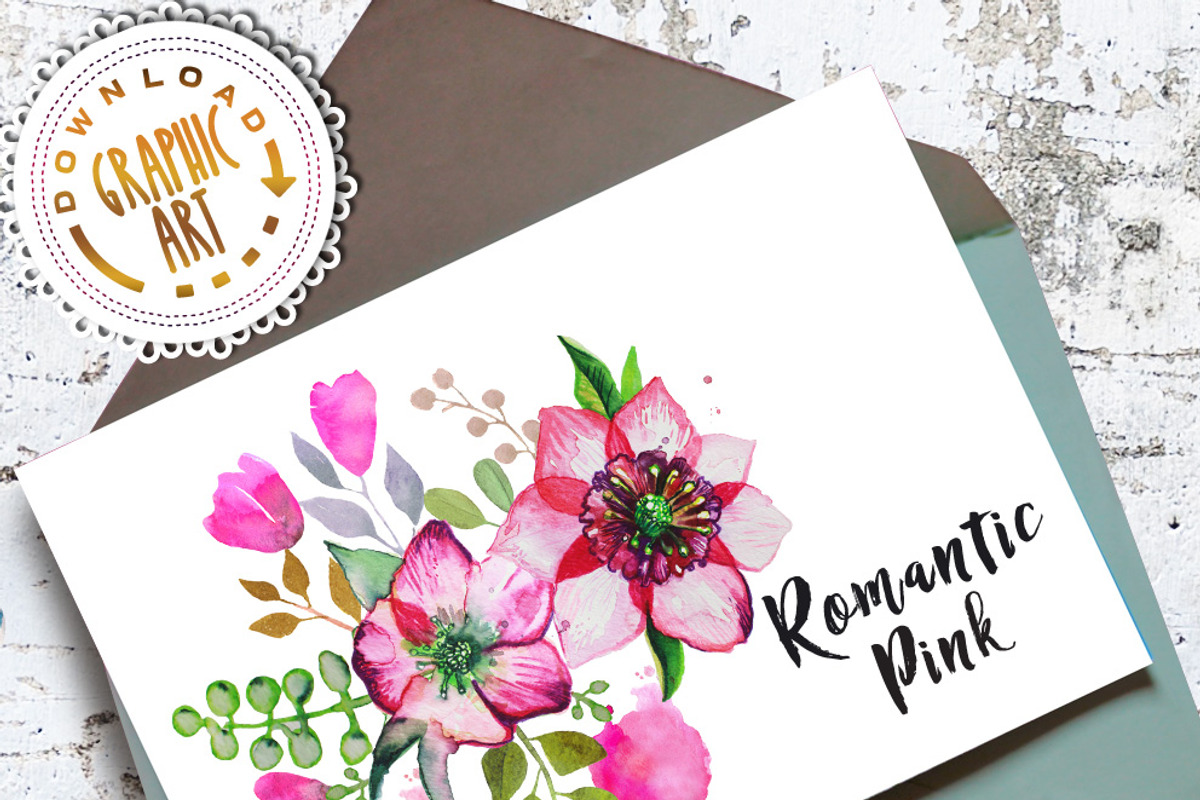 Watercolor clipart; Romantic wreath, an Illustration by Download Graphic Art (Photo 6 of 8)