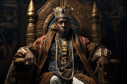 African king seated on a majestic th, a Photo by SaroStock