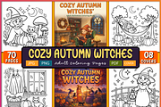 Cozy Autumn Witches Adult Coloring, a Seasonal Illustration by Ink Gallery (Thumbnail 1 of 4)