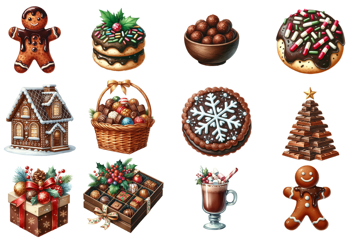 Watercolor Chocolate Christmas Clipa, an Illustration by Designworld (Photo 4 of 5)