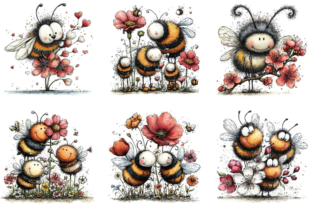 Spring Bee Flowers Clipart, an Illustration by CraftArtStudio (Photo 2 of 6)