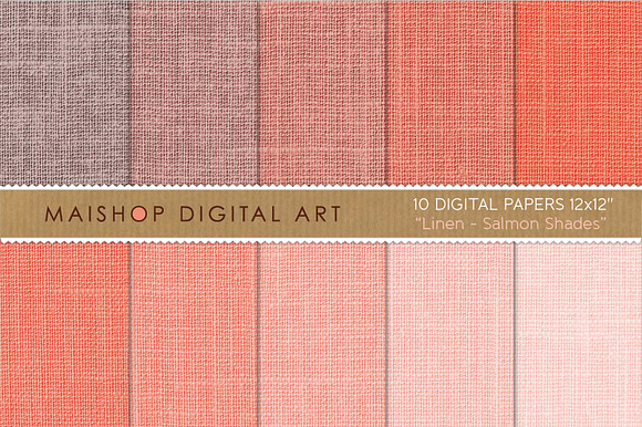 Digital Paper Salmon Linen Textures preview 4
