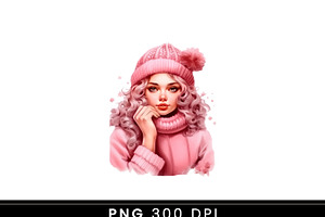 Pink Cozy Christmas Girl Clipart