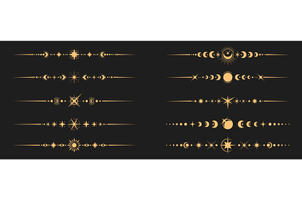 Mystic celestial divider borders, a Decorative Illustration by Vector Tradition
