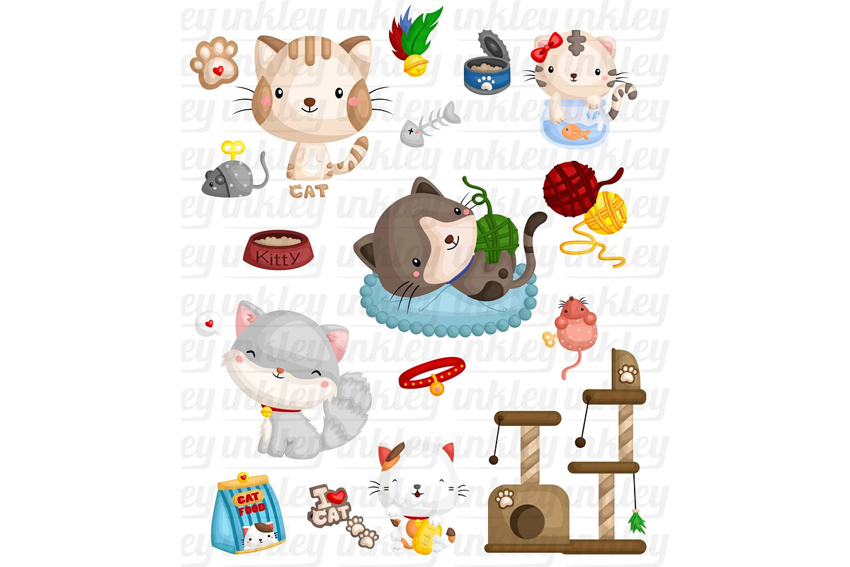 Cute Cats Clipart - Feline Animal, an Animal Illustration by Inkley Studio (Photo 2 of 2)