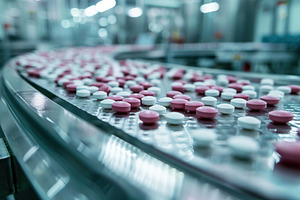 Medicine pills on production line in modern pharmaceutical factory, a Health & Medical Photo by AlyaAnd