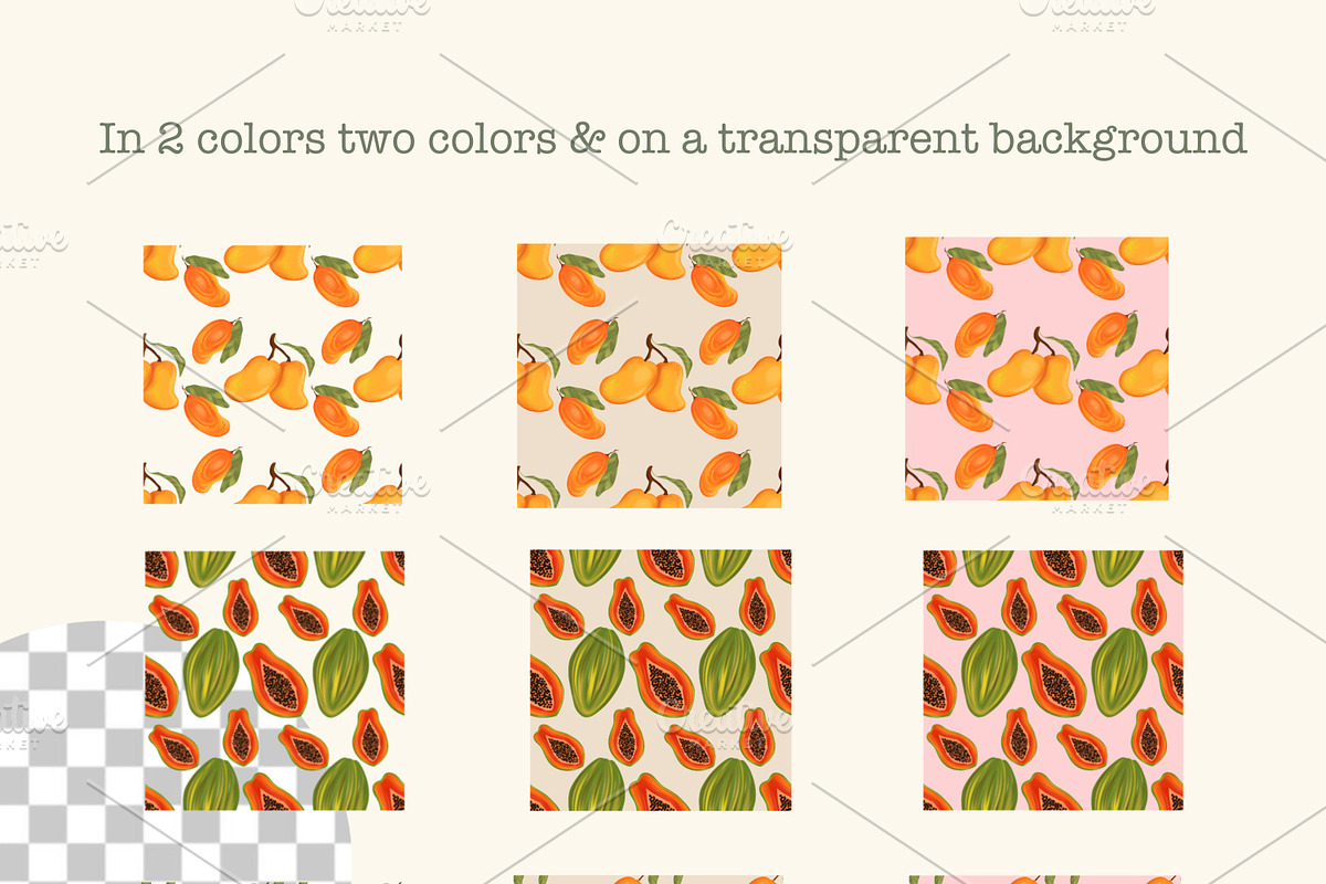 Whimsical Fruit Seamless Pattern Set, a Decorative Illustration by Oleksandra Illustrates (Photo 5 of 10)