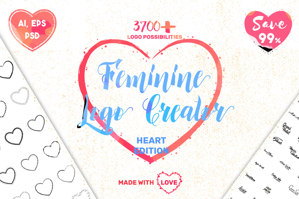 Feminine Logo Creator Kit - Hearts, a Branding & Logo Template by Pulp Creative Studios (Photo 1 of 9)