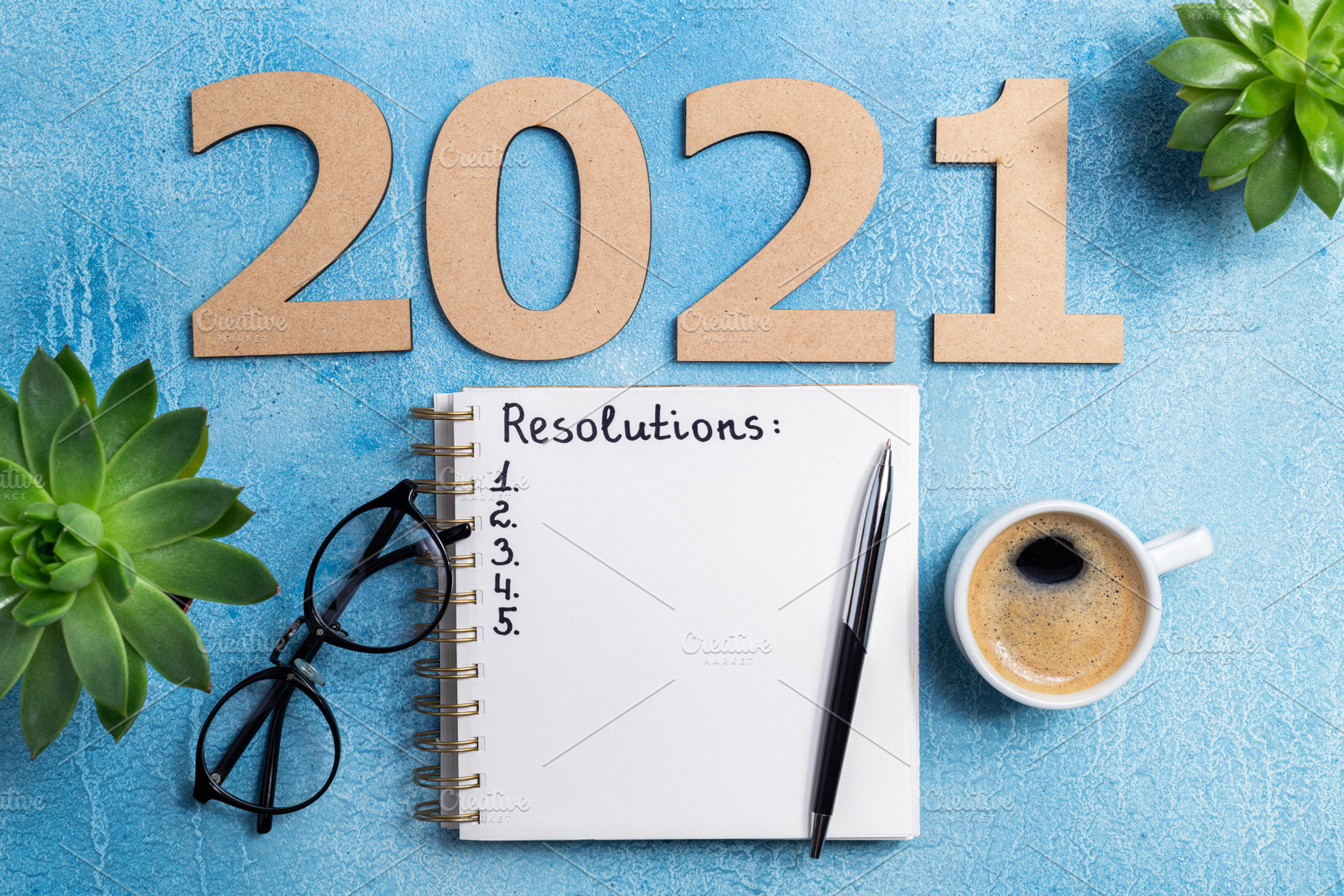 New year resolutions 2021 on desk stock photo containing 2021 and resolutions, a Holiday Photo by LanaSweet