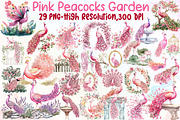 Pink Peacocks Garden Clipart, an Illustration by Sublimation Artist (Thumbnail 1 of 6)