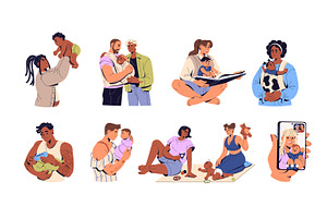 Happy families, parents and kids set, a Person Illustration by PaperTrident