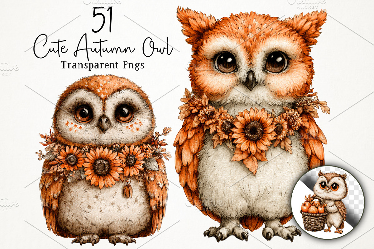 Cute Autumn Owl PNG Clipart, an Animal Illustration by RobertsArt (Photo 1 of 7)
