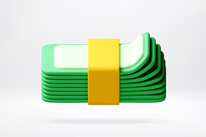 3D Stack of green paper money bundle, a Finance Illustration by Abscent