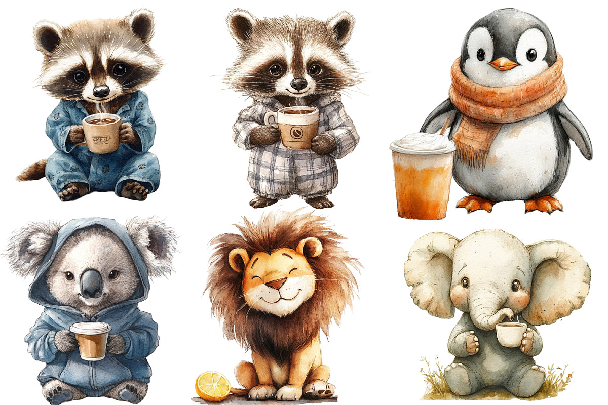 Animals Love Coffee Clipart, an Animal Illustration by Designworld (Photo 2 of 5)