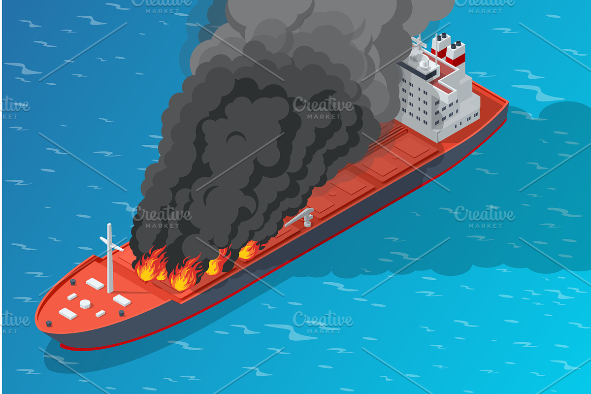 Isometric marine disasterred oil, a Transportation Illustration by Golden Sikorka