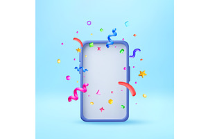 3D Smartphone with colorful confetti, an Illustration by Abscent