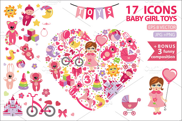 Children toys icons for little girl preview 6
