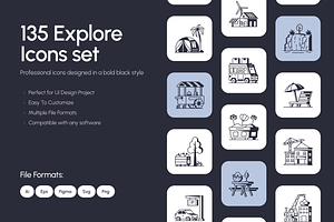 135 Explore Line Icons, an Outline Icon by Prosymbols