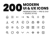200 Modern UI-UX Icons for Apps, Web, an Outline Icon by Icons Drop (Thumbnail 1 of 8)