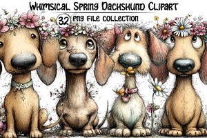 Whimsical Spring Dachshund Clipart, an Illustration by Dream Creation