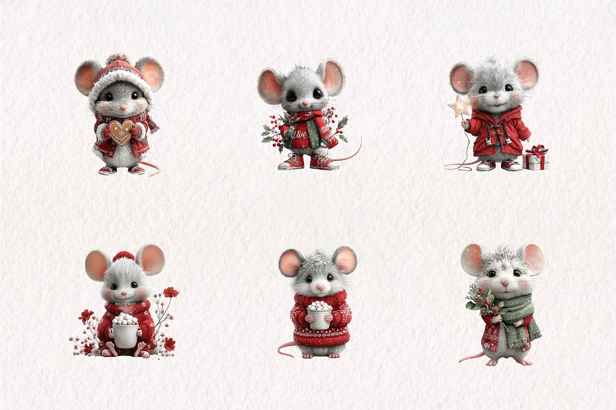 Christmas Mouse Clipart Set, a Seasonal Illustration by CreationArt (Photo 3 of 7)