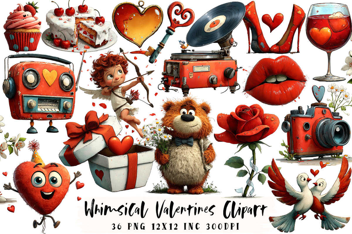 Whimsical Valentines Clipart, an Illustration by OK Design (Photo 1 of 6)