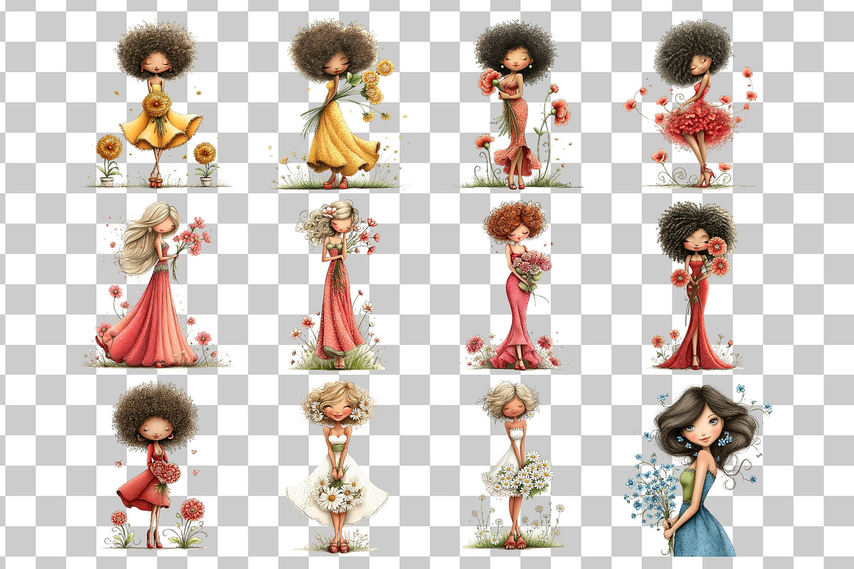 Flower Woman Watercolor Clipart, a Person Illustration by Nicolle's Colorful Art (Photo 4 of 8)
