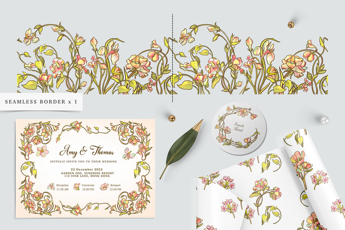 French Floral Art Nouveau Flower, a Decorative Illustration by Rachel Art Studio (Photo 5 of 8)