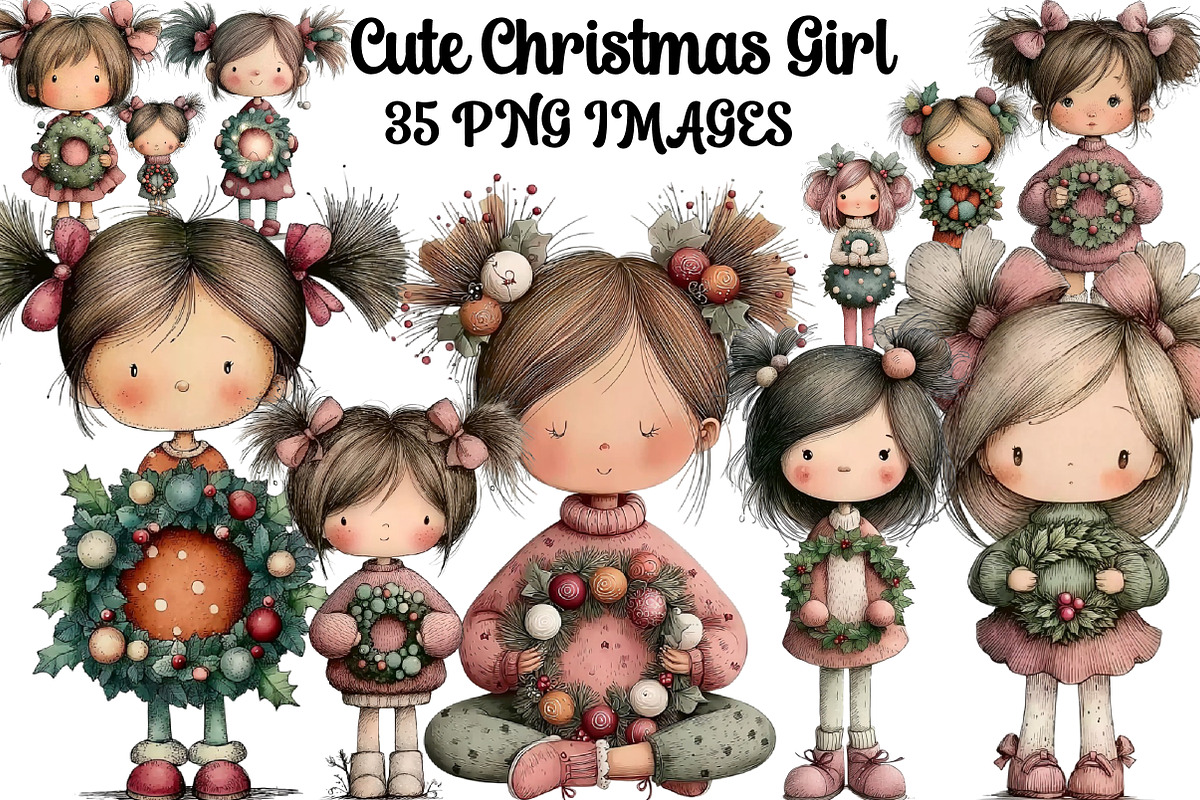Cute Christmas Girl Clipart, an Illustration by DreamArtGraphic (Photo 1 of 5)