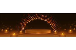 Golden podium with Diwali lantern, an Object Illustration by art PVP - market