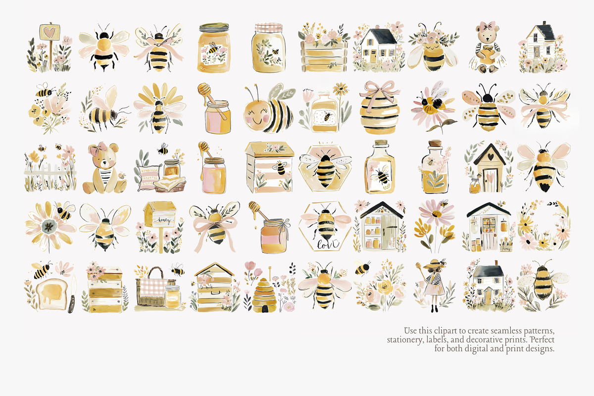 Honey meadow clipart bundle, a Decorative Illustration by Patishop Art (Photo 11 of 11)