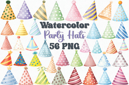 Watercolor Party Hats Clipart Set
