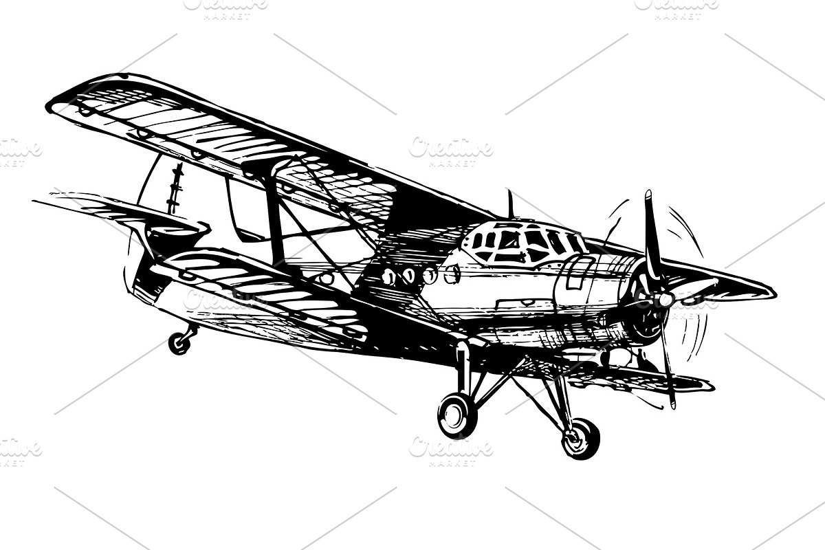 Plane on old paper background, a Transportation Illustration by CatMadePattern (Photo 2 of 2)