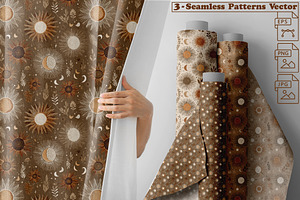Boho Solstice Suns – 3 Seamless Vect, a Pattern Graphic by one-touch
