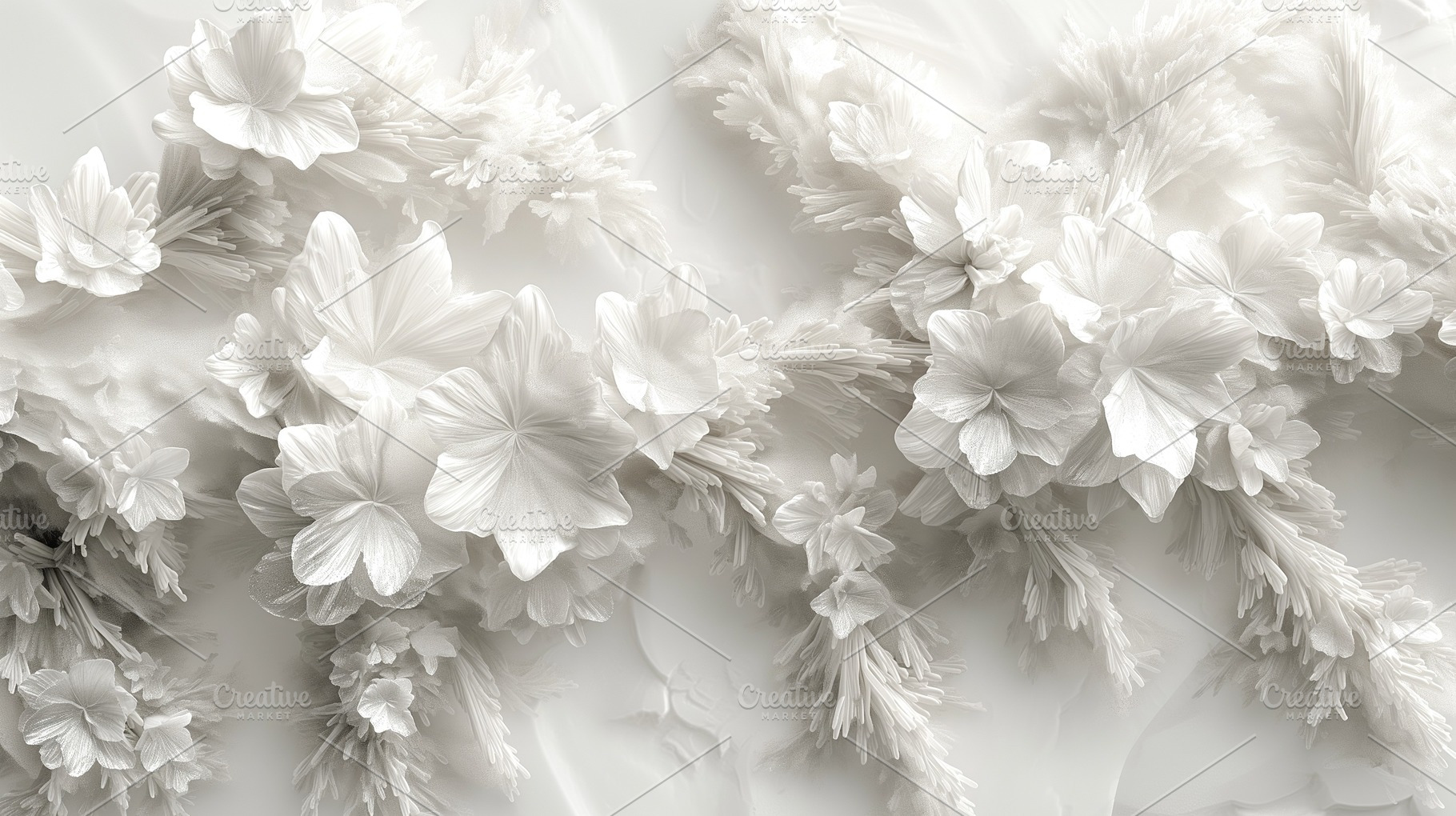 A serene and elegant arrangement of white floral designs, showcasing intricate, a Background Photo by ImageMir