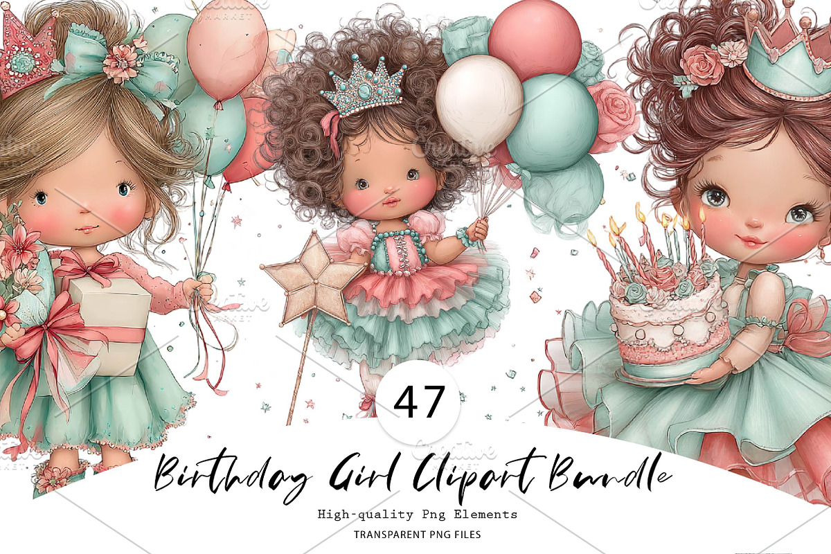 Birthday Girl Clipart Bundle, a Seasonal Illustration by CreationArt (Photo 1 of 7)