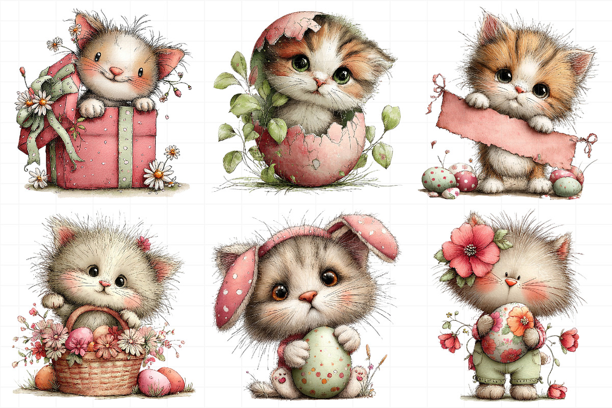 Whimsical Easter Cat Clipart, an Illustration by Daily.Designs (Photo 3 of 8)