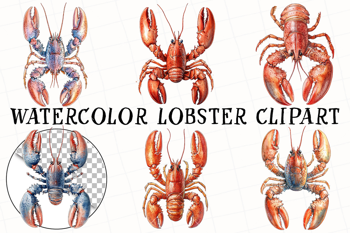 Watercolor Lobster Clipart, an Illustration by OK Design (Photo 2 of 6)
